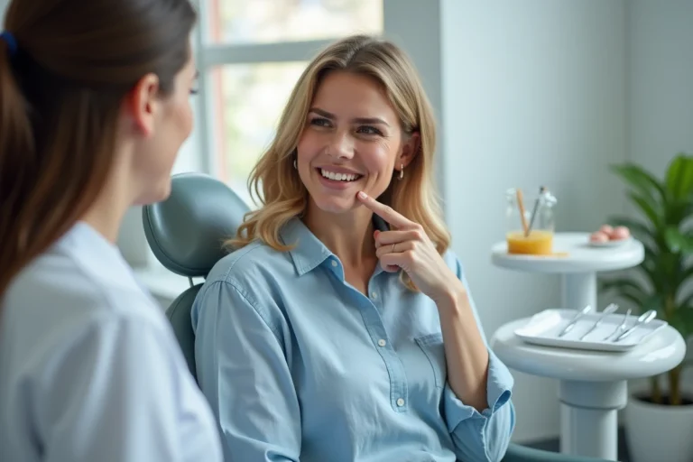 Femme consultant un dentiste pour des aphtes récurrents résistants aux traitements habituels