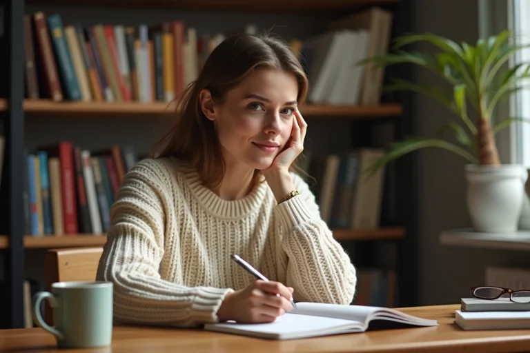 Femme concentrée prenant des notes dans un cahier pour améliorer sa mémoire et ses capacités cérébrales
