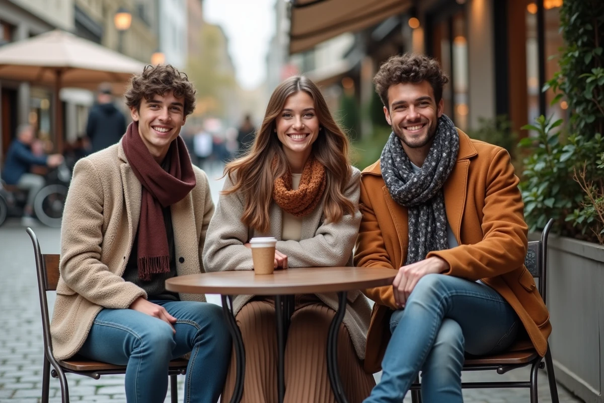 Jeunes au café en extérieur dans un cadre urbain