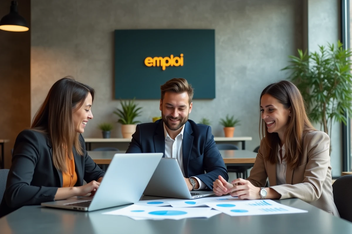 Groupe de jeunes professionnels en discussion dans un bureau moderne