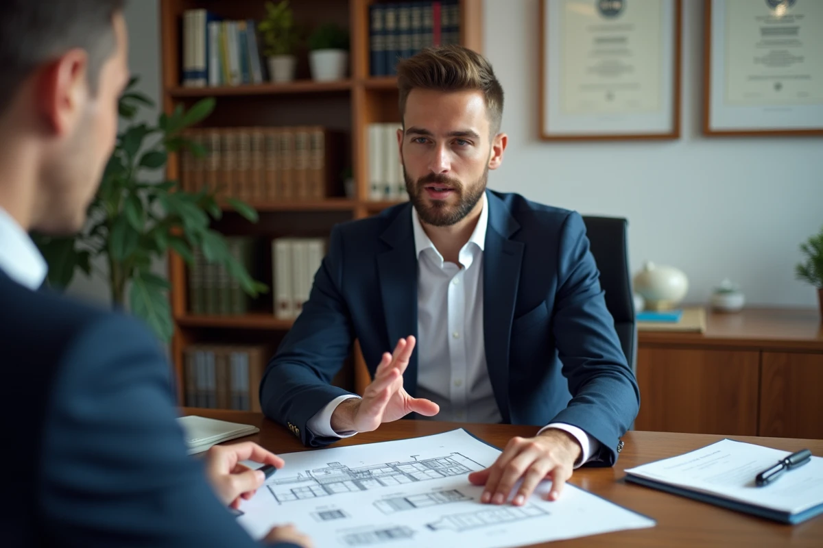 Conseiller fiscal discutant de documents immobiliers avec un client