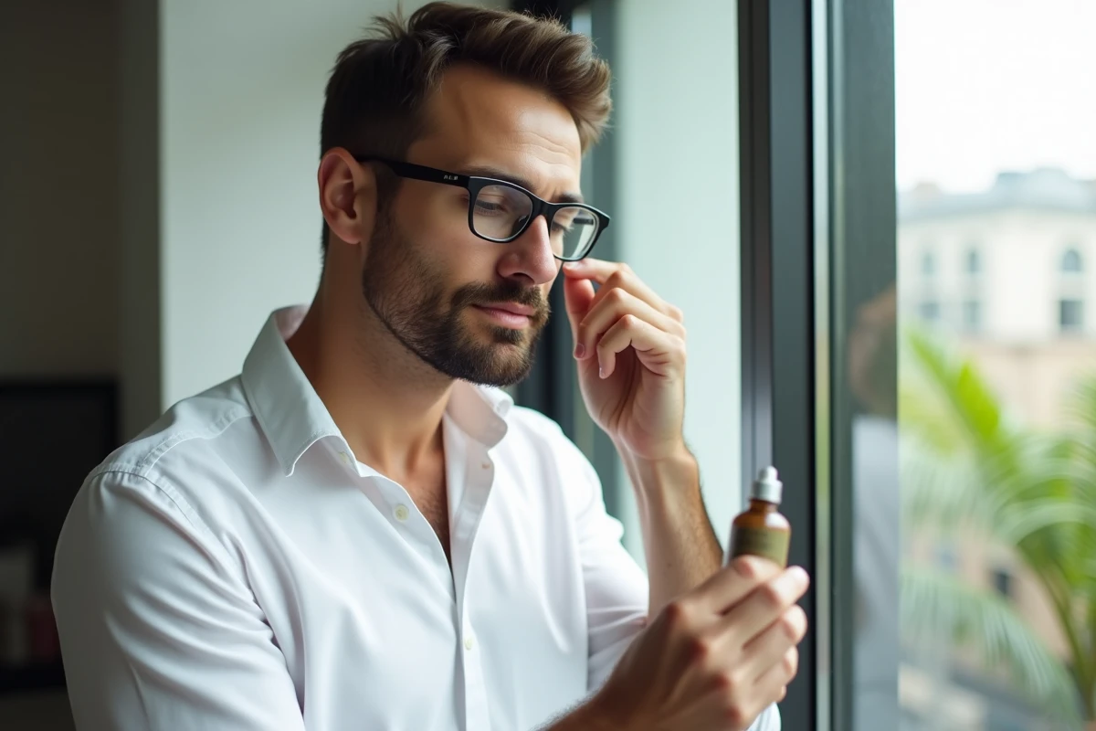 Homme faisant son soin visage près d