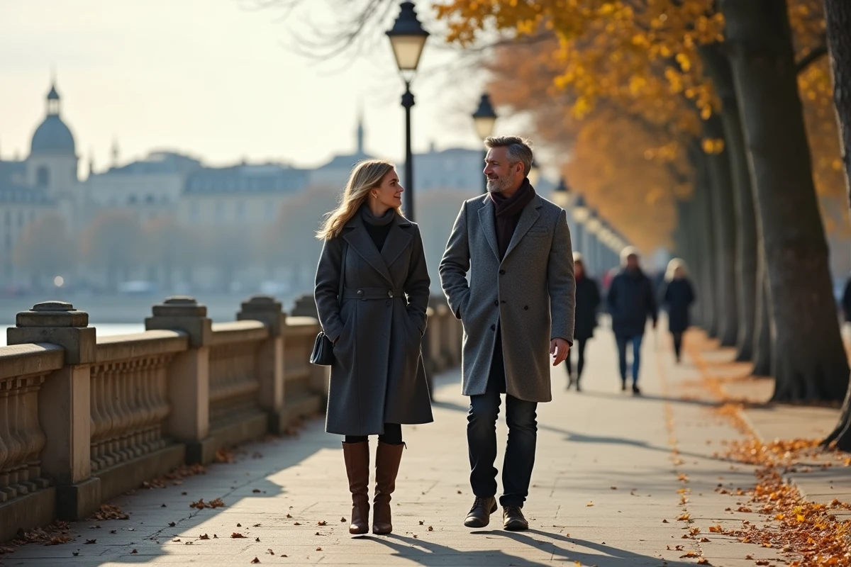 Homme et femme marchant le long d